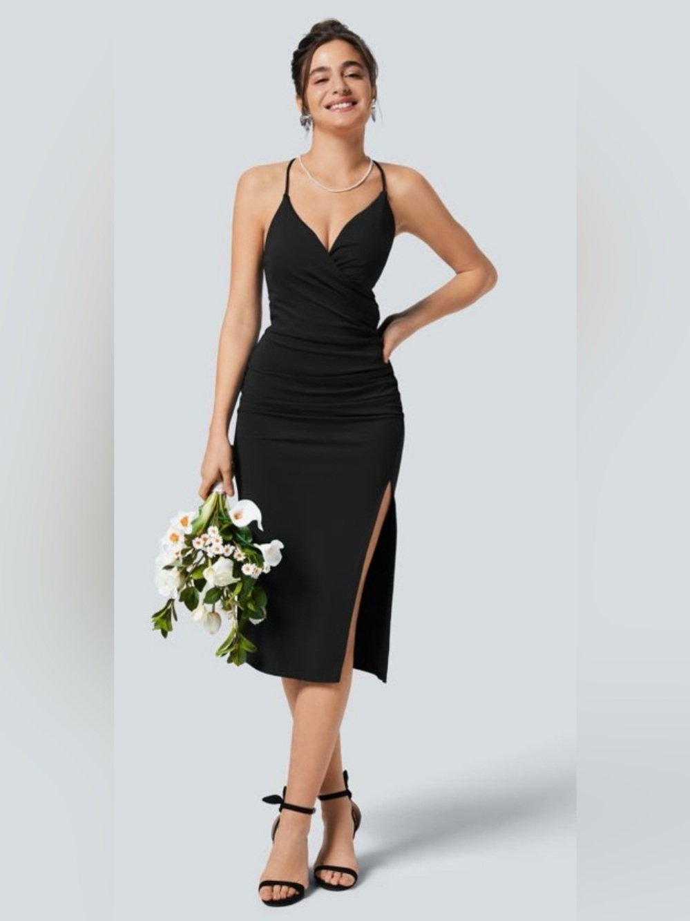 HALARA NWT Black Spaghetti-Strap Midi Dress with Side Slit open back Size S